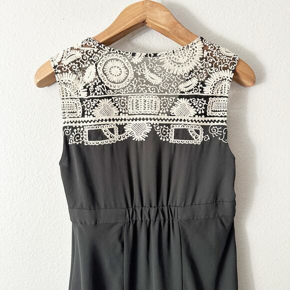 Meadow Rue Grecian Draped Sleeveless Tan‎ Lace Knee Length Dress women's size 12 - Picture 8 of 15